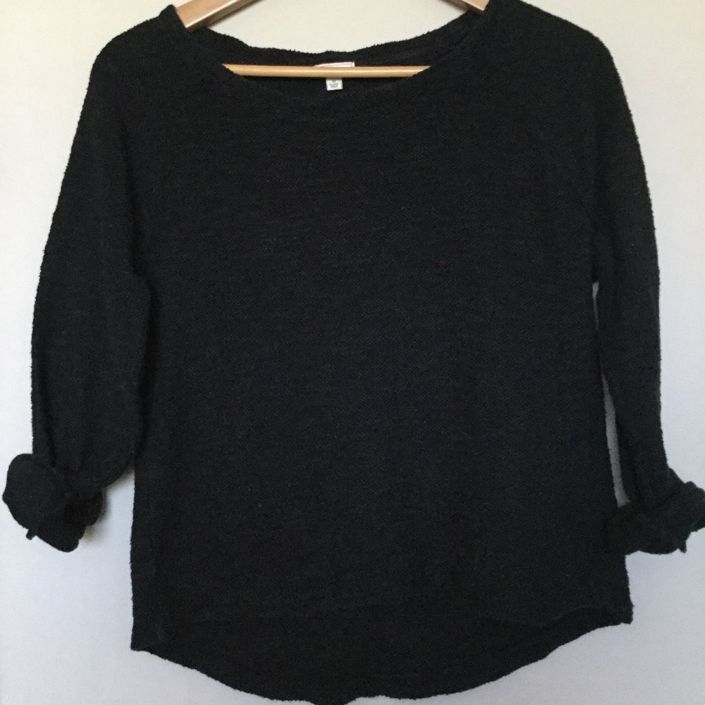 GAP Black Textured Wide-Neck Longsleeves Pullover Sweater